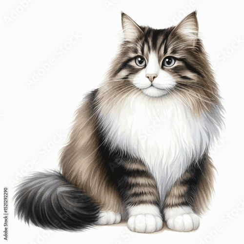 Forest Cat Flow Cat Norwegian Forest isolated watercolor vector illustration svg