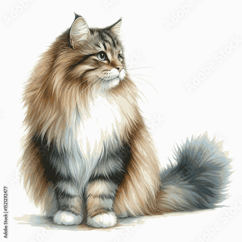Arctic Floof Cat Norwegian Forest isolated watercolor vector illustration svg