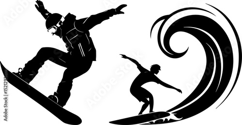 Extreme Board Sports Silhouette - Snowboarding and Surfing
