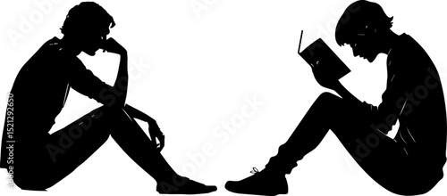 Thoughtful Reader Silhouette - Learning and Contemplation