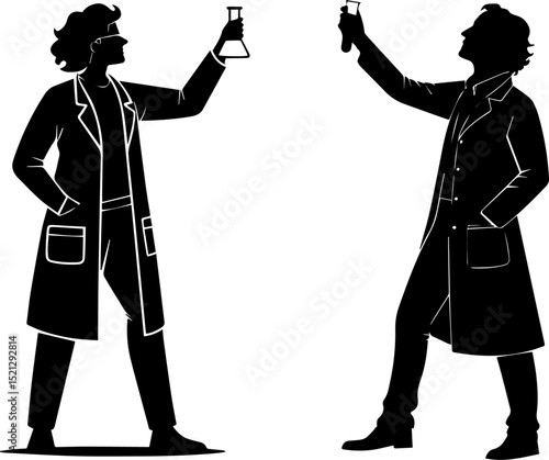 Scientists Experimenting Silhouette - Research and Development