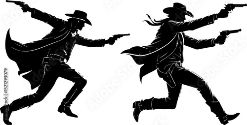 Gunslinger Cowboy Silhouette Vector Set