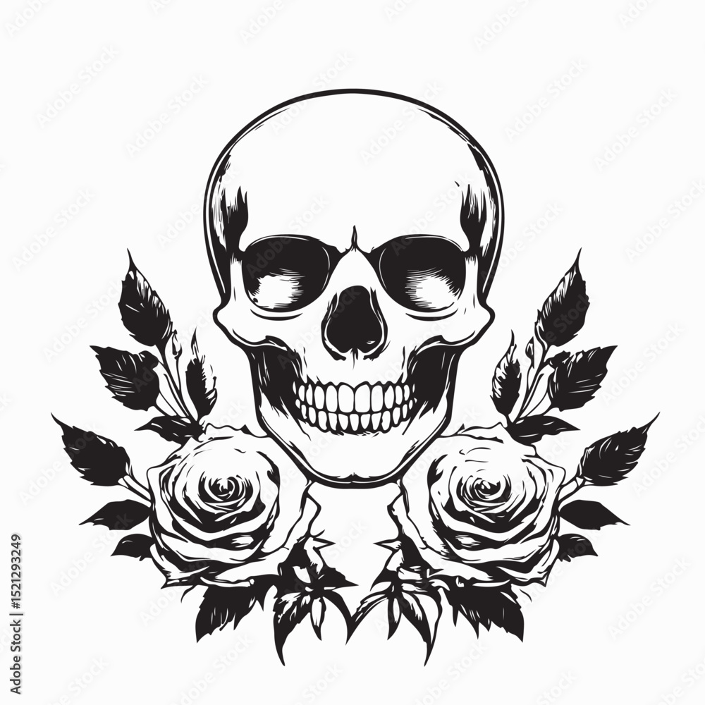 Fototapeta premium Head Skull and Roses image vector Illustration on white background.