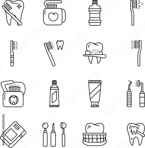 Collection of dental care icons for oral hygiene and dentist tools. Perfect for healthcare designs