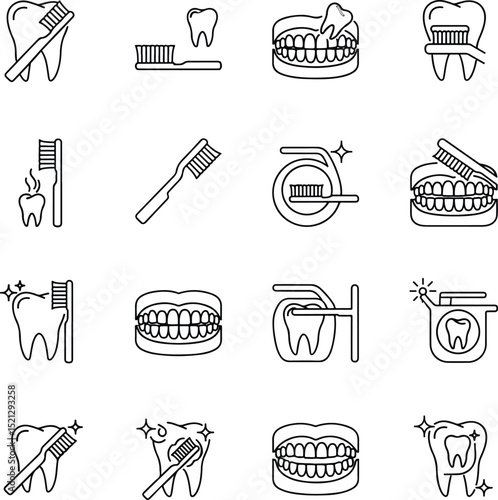 Collection of dental care icons for oral hygiene and dentist tools. Perfect for healthcare designs