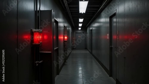 Glowing Red Industrial Warning Light on Metal Surface Safety Equipment Emergency Signal