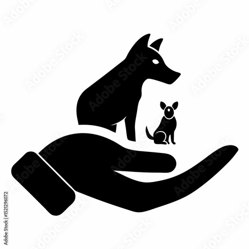 Protecting pets dog and puppy in caring hands icon, dog, puppy, pets, animal, hand, care, protection, safe, security