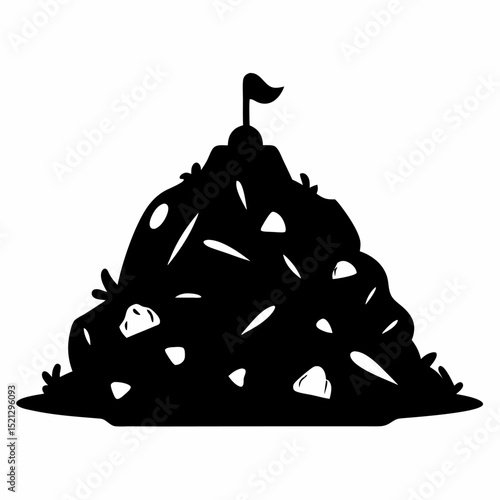 Cartoon illustration of a pile of garbage with a flag on top