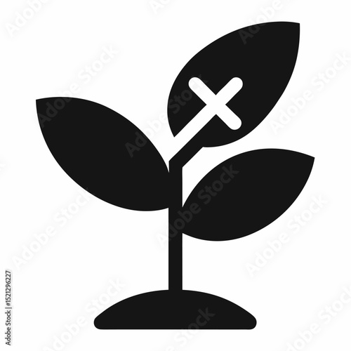 Damaged plant icon black and white simple design, plant, damaged, broken, injured, sick