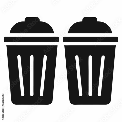 Two simple black trash cans icon illustration, trash can, garbage can, waste bin, recycle bin