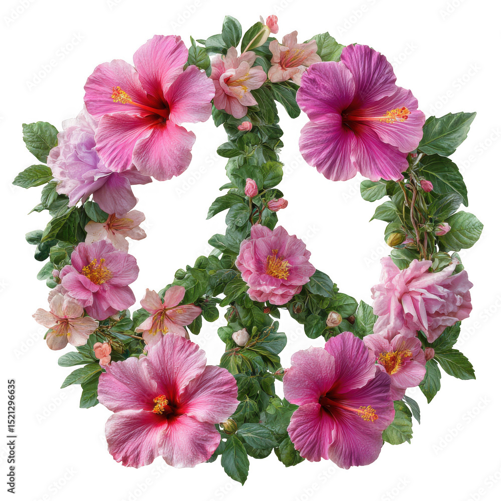 Obraz premium Peace sign floral arrangement of hibiscus and camellia isolated on transparent background