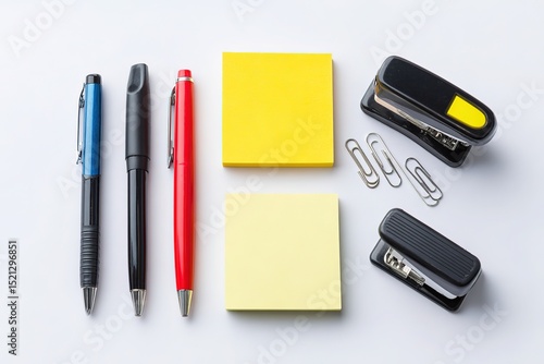 A clean layout of isolated office supplies on white background for catalog or e-commerce use
