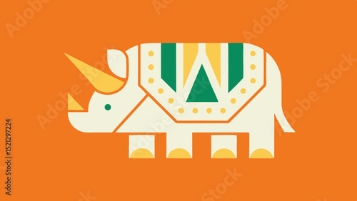 Minimal Vibrant Logo Thunderous Rhino Silhouette with Armored Plates and Powerful Horn