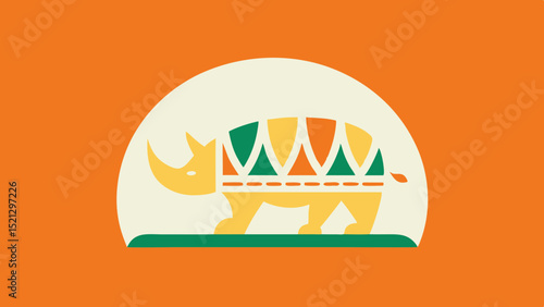 Minimal Vibrant Logo Thunderous Rhino Silhouette with Armored Plates and Powerful Horn