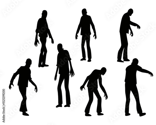 7 zombies silhouettes in different poses 