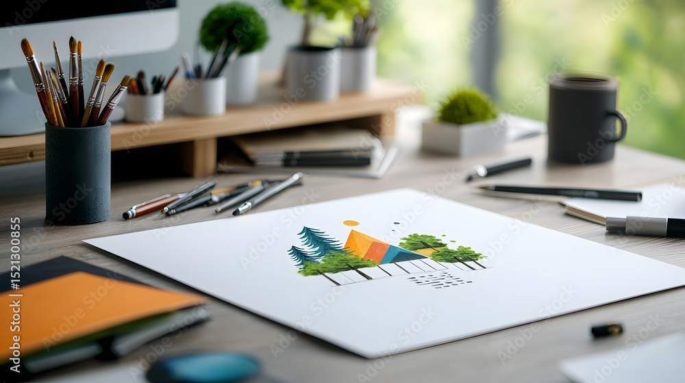 Naklejka premium office workspace with painting supplies