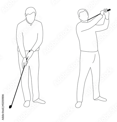 Man Playing Golf Line Art Isolated on White. People, sports and recreation activities vector art