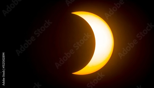 A captivating photograph showcasing a partial solar eclipse with a vibrant crescent of sunlight against a dark, celestial backdrop, creating a dramatic visual.