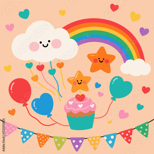 Cute Cartoon Celebration Themed Elements Set
