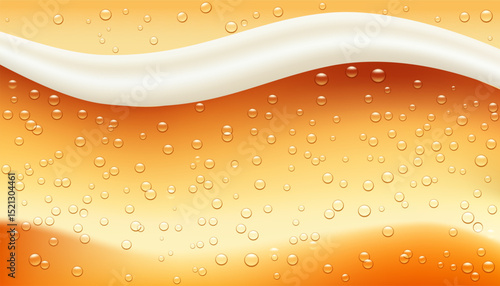 Lager, realistic background golden craft beer with foam and bubbles.