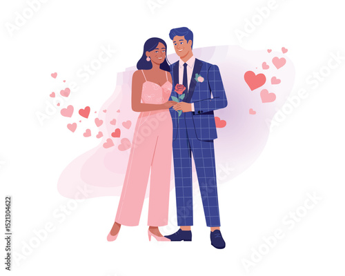 Romantic Couple in Love A Vibrant Flat Vector Illustration
