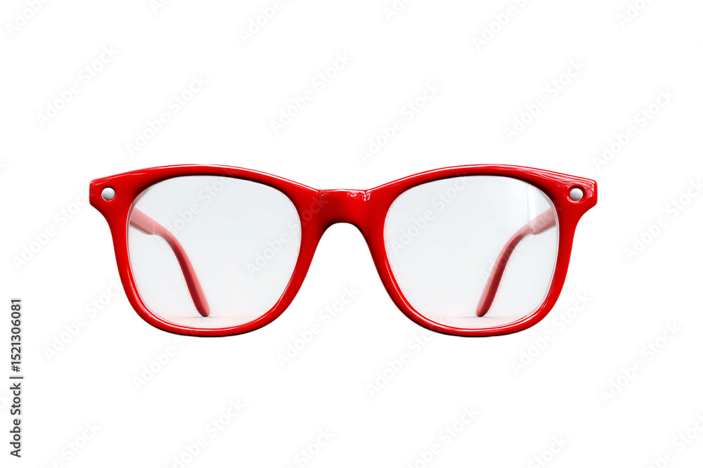 Fototapeta premium Stylish Red Rectangular Frame Eyeglasses for Everyday Use isolated on transparent background