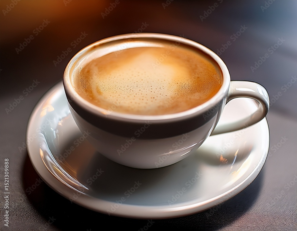 Obraz premium a close up view of a cup of coffee on a saucer perfect for adding to your morning routine or social media post
