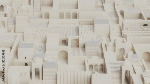 Architectural 3D Model Cityscape Beige White Buildings Abstract Design