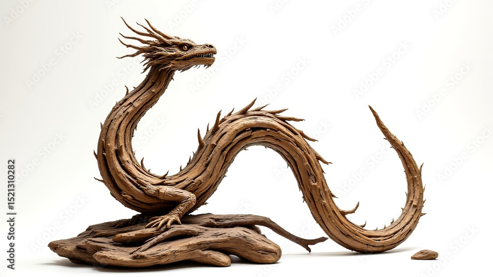 Obraz premium Detailed Wooden Dragon Sculpture on Display with Intricate Design