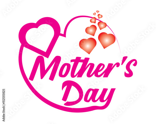 Mother’s Day Heart Typography with pink Love Symbols. Hand-drawn styled Mother's Day typography with a heart outline and floating red hearts