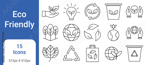 Eco-Friendly Icon Set – Sustainability, Green Energy, Environment, Recycling, Renewable Resources, Nature Icons