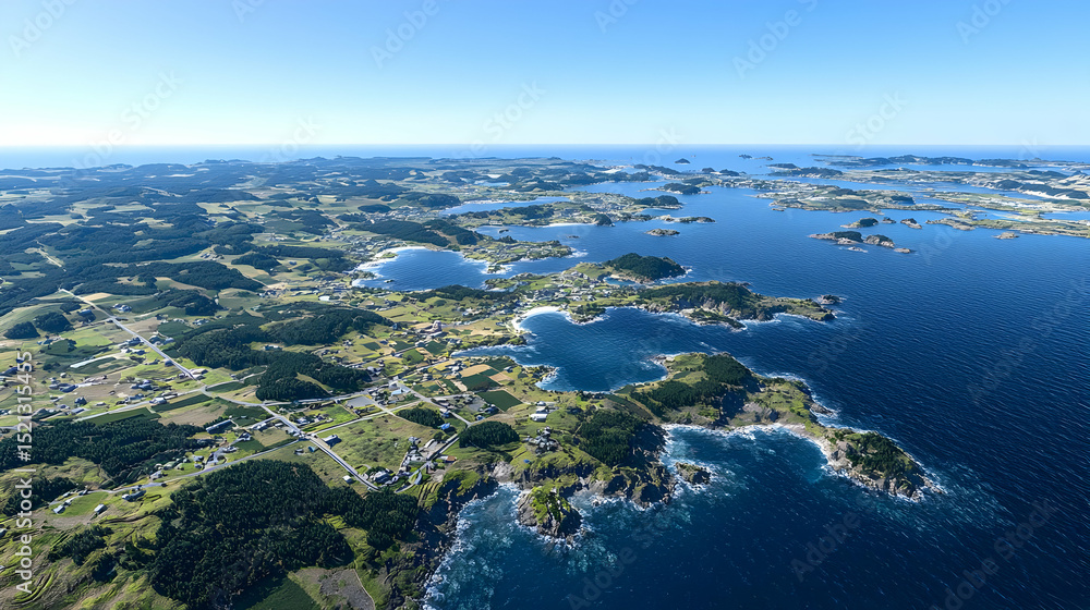 Fototapeta premium Aerial View Of Coastal Islands And Green Land