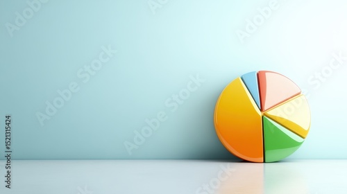 This image showcases a colorful pie chart resting against a calming blue background, symbolizing data visualization and effective communication in a minimalist style.