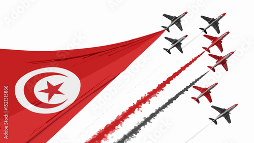 Tunisian flag airshow jets, clean cutout image