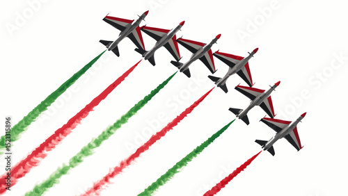 Air show jet team formation, isolated cutout, transparent background