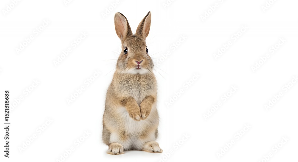 Obraz premium A charming studio portrait of a brown rabbit standing tall against a clean bright white backdrop