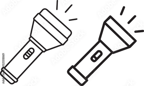 Flashlight vector illustration outline drawing black and white emergency light tool equipment icon design simple clip art
