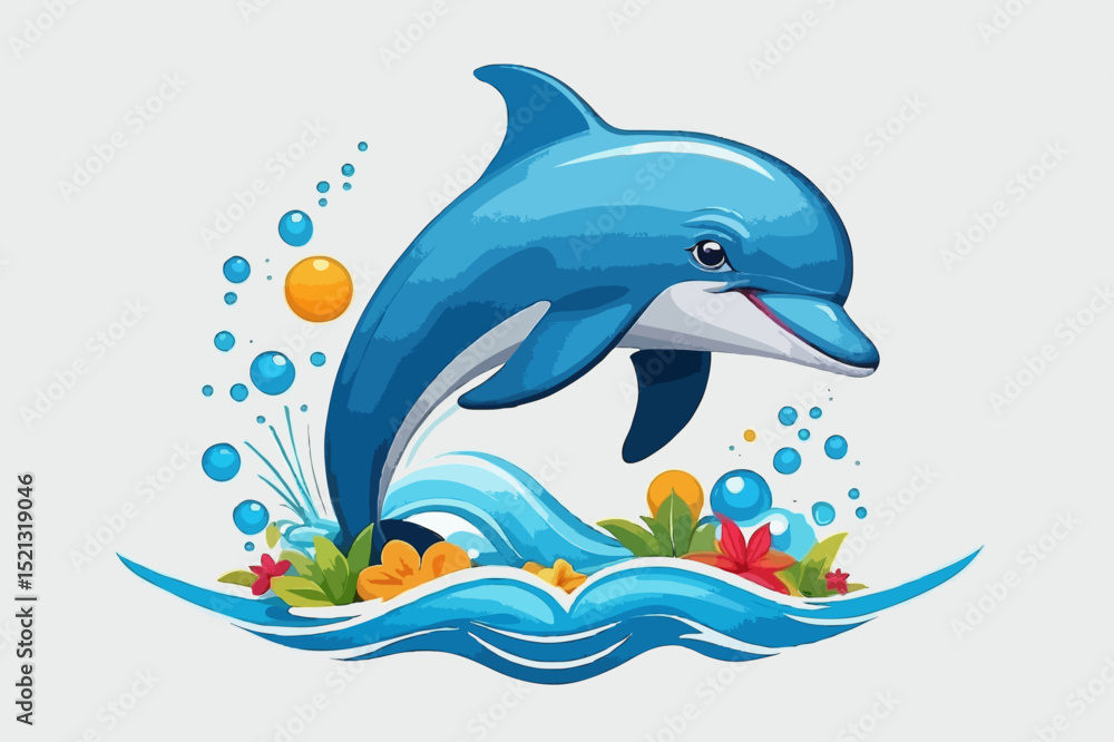 Fototapeta premium Cheerful Dolphin Leaping with Flowers