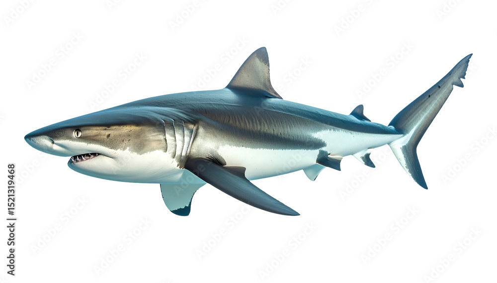 highly realistic full-body view of a great white shark swimming in side profile on isolated background
highly realistic full-body view of a great white shark swimming in side profile on isolated background