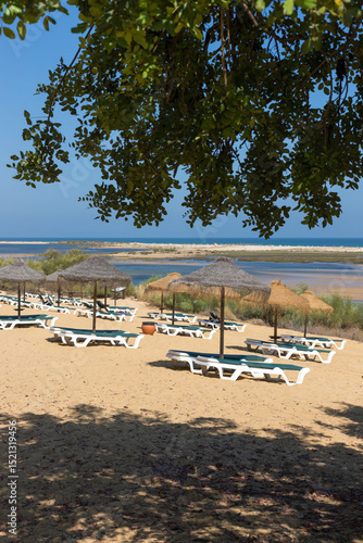 Beach huts on the beach, Ria formosa natural park, Algarve
