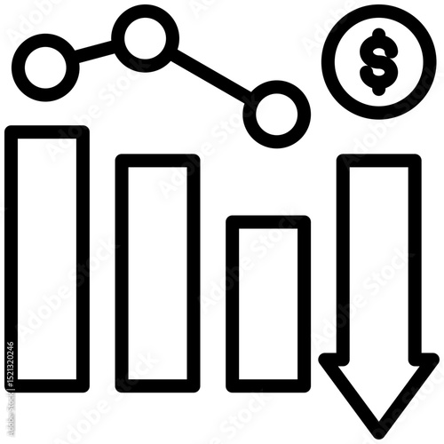 Downfall  icon for bankruptcy , website, application, printing, document, poster design, etc