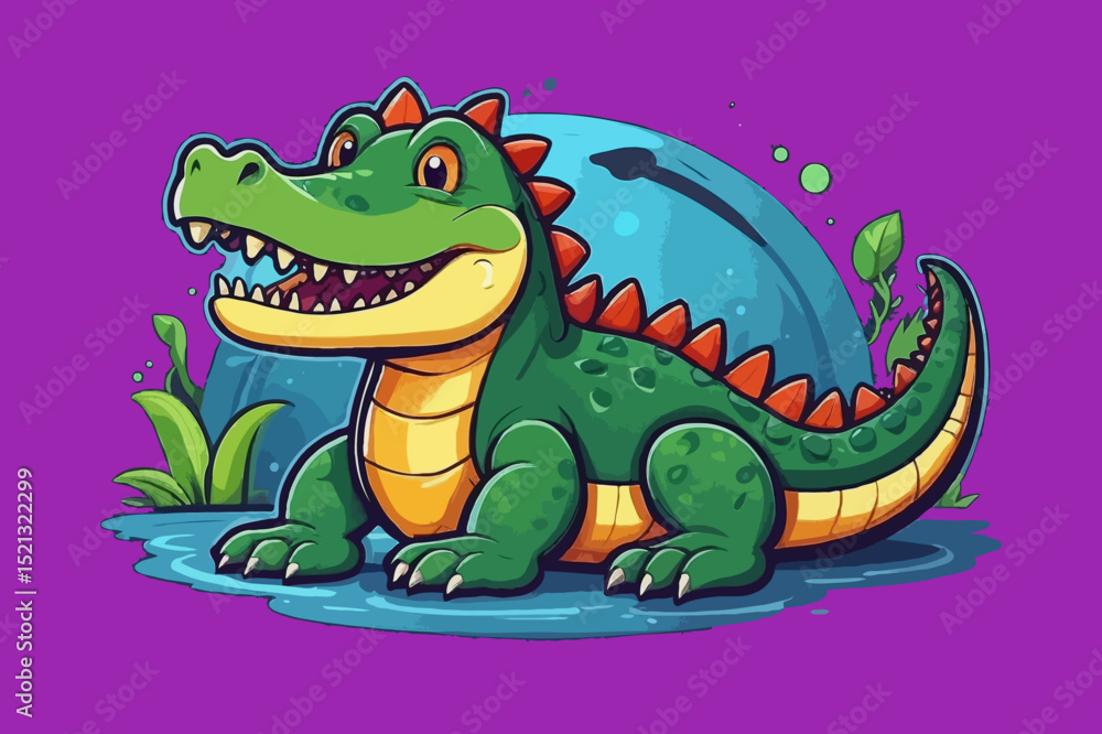 Obraz premium cute cartoon alligator - playful crocodile illustration