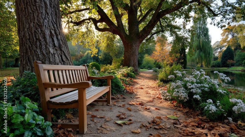 Park bench under autumn trees Park bench under autumn trees