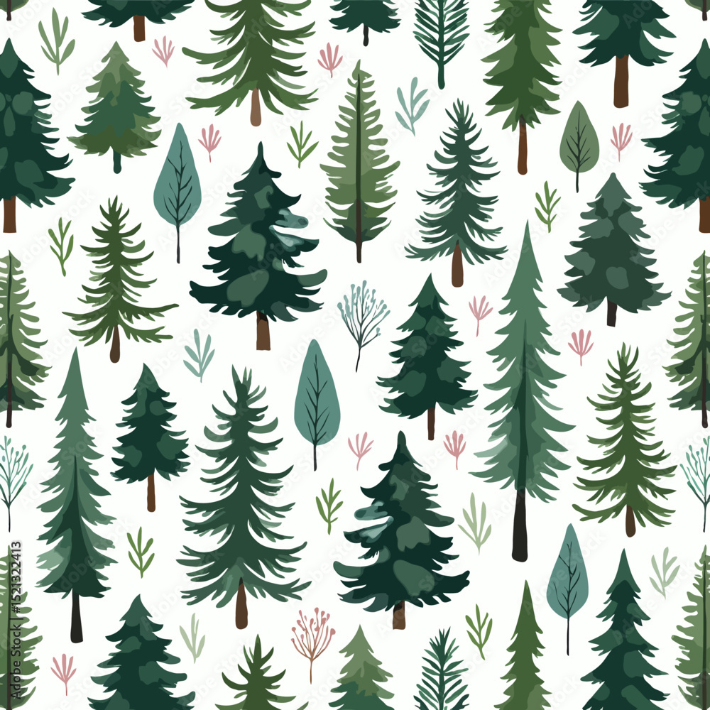 Obraz premium seamless pine tree fabric pattern - evergreen forest texture