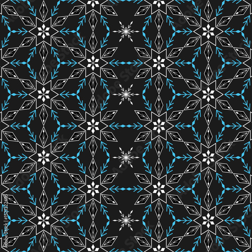 This fabric features a light pink starburst pattern with continuous blue and purple star and scroll motifs, evoking a mysterious and cute feel, suitable for backgrounds or decoration.