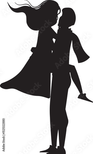 Romantic couple silhouette pose.