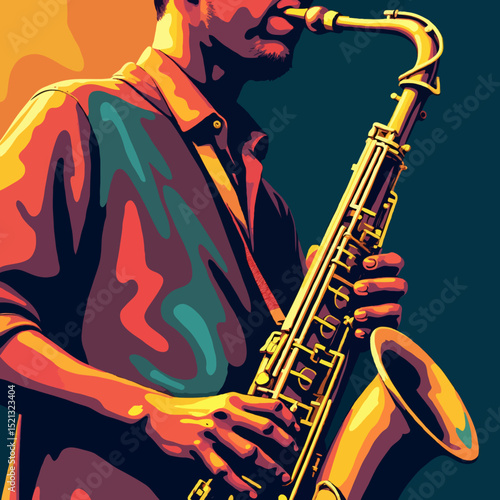 jazz saxophone player - soulful music illustration