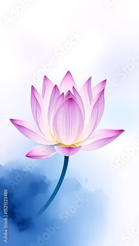 Serene Pink Lotus Blossom Emerging from Tranquil Blue Waters