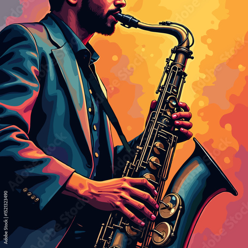 jazz saxophone player - soulful music illustration