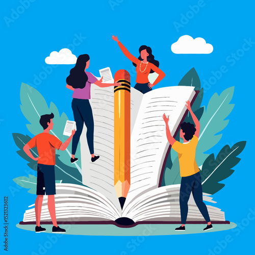 book festival vector illustration - people reading books